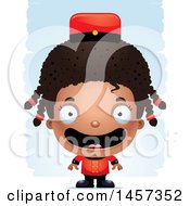 Clipart Of A 3d Happy Black Girl Bellhop Over Strokes Royalty Free Vector Illustration