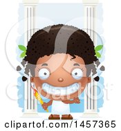 Poster, Art Print Of 3d Grinning Black Girl Holding A Torch Over Columns
