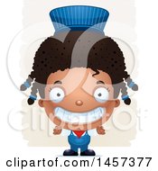 Clipart Of A 3d Grinning Black Girl Train Engineer Over Strokes Royalty Free Vector Illustration