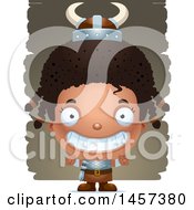 Clipart Of A 3d Grinning Black Girl Viking Over Strokes Royalty Free Vector Illustration