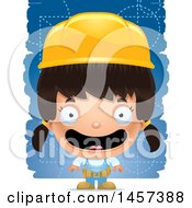 Poster, Art Print Of 3d Happy Hispanic Girl Builder Over Blue