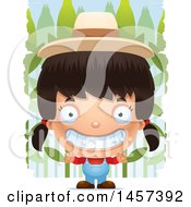 Poster, Art Print Of 3d Grinning Hispanic Girl Farmer Over A Crop