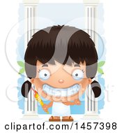 Poster, Art Print Of 3d Grinning Hispanic Girl Holding A Torch Over Columns