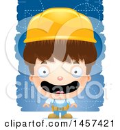 Clipart Of A 3d Happy White Boy Over Strokes Royalty Free Vector Illustration