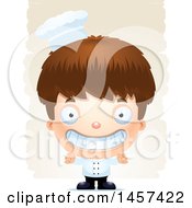 Clipart Of A 3d Grinning White Boy Chef Over Strokes Royalty Free Vector Illustration