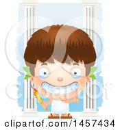 Poster, Art Print Of 3d Happy White Boy Holding A Torch Over Columns
