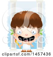 Clipart Of A 3d Happy White Boy Holding A Torch Over Columns Royalty Free Vector Illustration by Cory Thoman