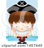 Clipart Of A 3d Grinning White Boy Pirate Over Strokes Royalty Free Vector Illustration