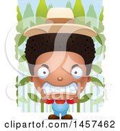 Clipart Of A 3d Mad Black Boy Farmer Over A Crop Royalty Free Vector Illustration