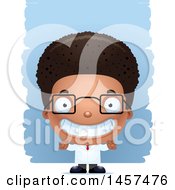 Clipart Of A 3d Grinning Black Boy Scientist Over Strokes Royalty Free Vector Illustration