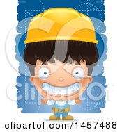 Clipart Of A 3d Grinning Hispanic Boy Builder Over Blue Royalty Free Vector Illustration