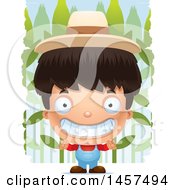 Clipart Of A 3d Grinning Hispanic Boy Farmer Over A Crop Royalty Free Vector Illustration