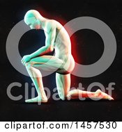 3d Medical Male Figure Kneeling With Visible Muscles With Dual Color Effect Over Black