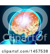 Poster, Art Print Of 3d Head With Glowing Brain On Blue