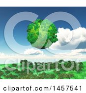 Poster, Art Print Of 3d Green Planet Floating Over A Landscape With Trees