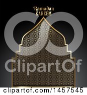 Poster, Art Print Of Gold Patterned Silhouetted Mosque With Ramadan Kareem Text Over A Gradient Black Background