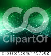 Clipart Of A Background Of Glowing Green Waves And Connections Royalty Free Illustration