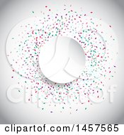 Clipart Of A Round Frame Over Colorful Confetti On A Shaded Background Royalty Free Vector Illustration