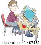 Cartoon White Man Working In A Home Office