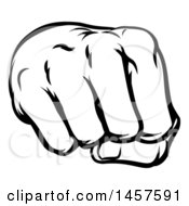 Clipart Of A Black And White Cartoon Fist Punching Royalty Free Vector Illustration