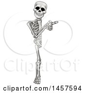 Poster, Art Print Of Cartoon Grayscale Human Skeleton Pointing Around A Sign