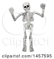 Poster, Art Print Of Cartoon Grayscale Human Skeleton Holding Up Both Hands