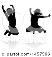 Clipart Of Silhouetted Children Jumping With Shadows Royalty Free Vector Illustration