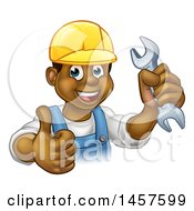 Poster, Art Print Of Cartoon Happy Black Male Mechanic Holding Up A Wrench And Giving A Thumb Up