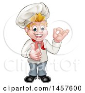 Poster, Art Print Of Cartoon Full Length Happy Young White Male Chef Gesturing Ok And Giving A Thumb Up