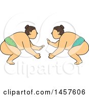 Clipart Of A Mono Line Styled Match Between Sumo Wrestlers Royalty Free Vector Illustration