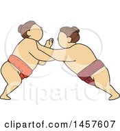 Poster, Art Print Of Mono Line Styled Match Between Sumo Wrestlers Pushing
