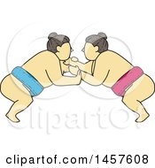 Poster, Art Print Of Mono Line Styled Match Between Sumo Wrestlers