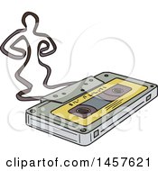 Clipart Of A Yellow Labeled Cassette Tape With The Tape Forming A Dancing Man Royalty Free Vector Illustration by patrimonio