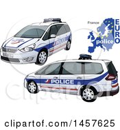 Poster, Art Print Of French Police Car Shown From Two Different Angles With A Map And Euro Police Text