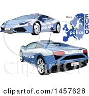 Poster, Art Print Of Italian Police Car Shown From Two Different Angles With A Map And Euro Police Text