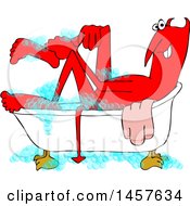 Poster, Art Print Of Happy Red Devil Taking A Sudsy Bath