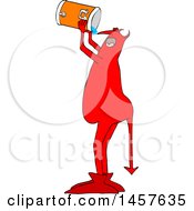 Clipart Of A Chubby Red Devil Chugging Water From A Beverage Cooler Royalty Free Vector Illustration