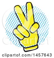 Poster, Art Print Of Pop Art Styled Yellow Peace Hand Over A Halftone Circle