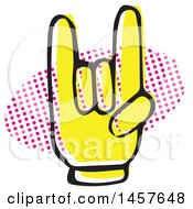 Poster, Art Print Of Pop Art Styled Yellow Rock On Hand Over A Halftone Oval