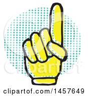 Clipart Of A Pop Art Styled Yellow Pointing Hand Over A Halftone Circle Royalty Free Vector Illustration