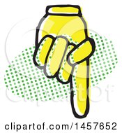 Poster, Art Print Of Pop Art Styled Yellow Hand Pointing Down Over A Halftone Oval