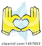Poster, Art Print Of Pop Art Styled Yellow Hands Forming A Heart Over A Halftone Star