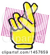 Poster, Art Print Of Pop Art Styled Yellow Hand With Crossed Fingers Over A Halftone Rectangle