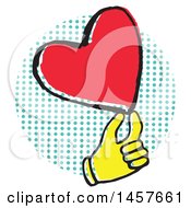 Poster, Art Print Of Pop Art Styled Yellow Hand Holding A Heart Over A Halftone Circle