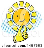 Poster, Art Print Of Pop Art Styled Yellow Hand Holding A Sun Over A Halftone Oval
