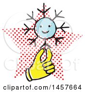 Poster, Art Print Of Pop Art Styled Yellow Hand Holding A Snowflake Over A Halftone Star
