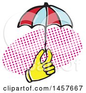 Poster, Art Print Of Pop Art Styled Yellow Hand Holding An Umbrella Over A Halftone Oval