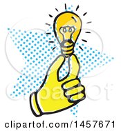 Clipart Of A Pop Art Styled Yellow Hand Holding A Lightbulb Over A Halftone Star Royalty Free Vector Illustration