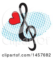 Poster, Art Print Of Pop Art Heart And Clef Note Over A Halftone Oval
