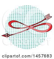 Clipart Of A Pop Art Arrow Over A Halftone Circle Royalty Free Vector Illustration